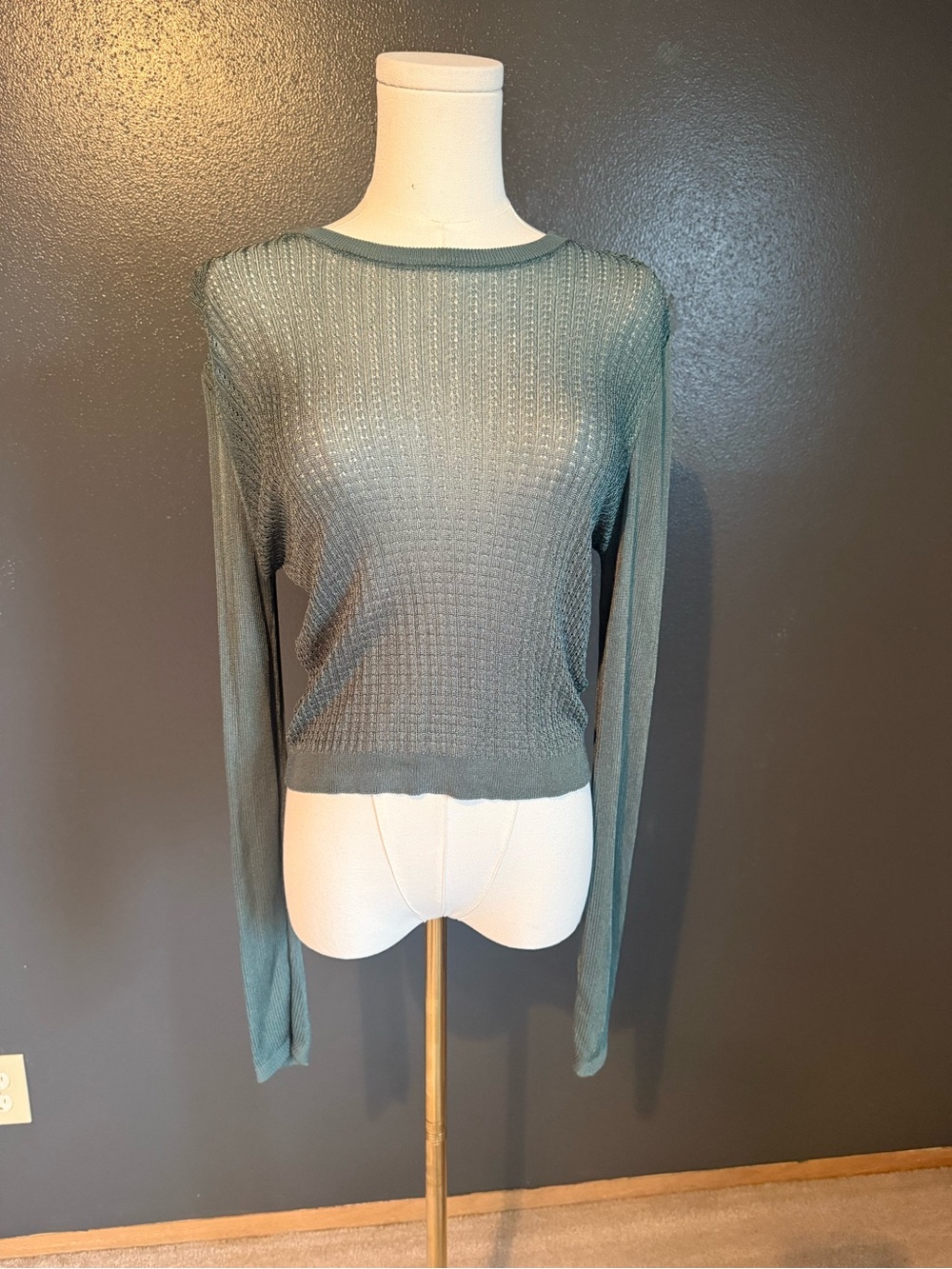 Free People Green Lightweight Open-Knit Long Sleeve Sweater